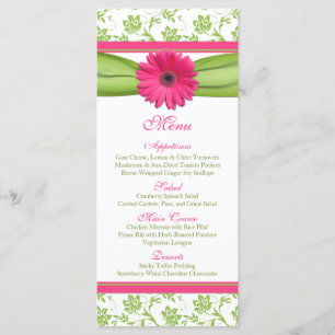 Pink Gerbera Daisy Green Floral Wedding Menu