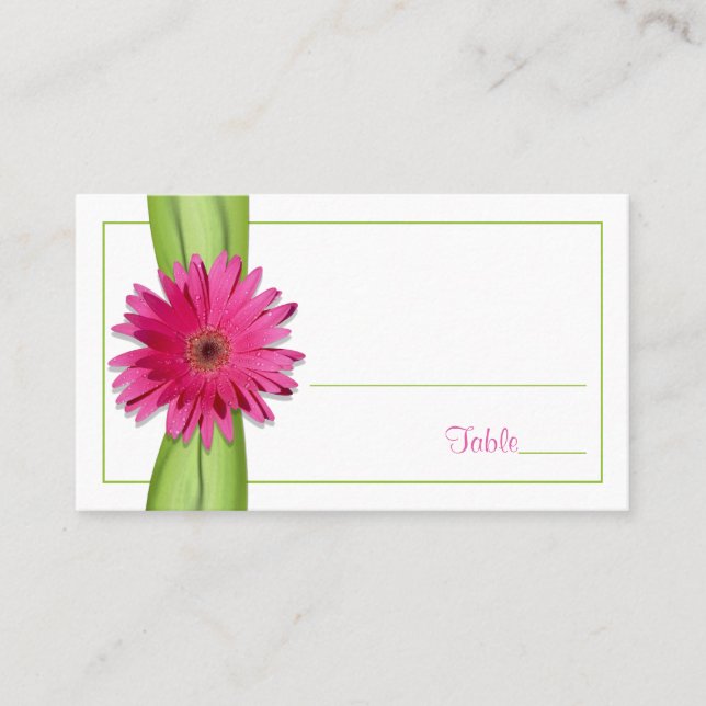 Pink Gerbera Daisy Green Ribbon Place Card (Front)