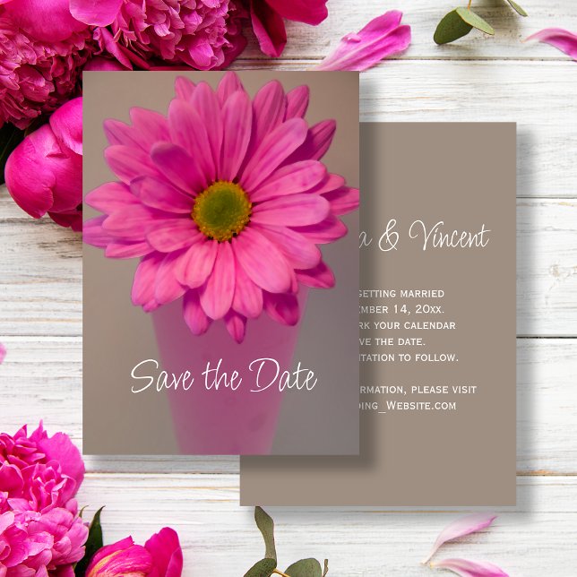 Pink Gerbera Daisy in Vase Wedding Save the Date (Creator Uploaded)