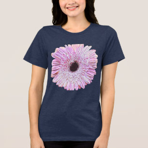 Pink Gerbera Daisy Navy Blue T-Shirt Tri-Blend Shirt