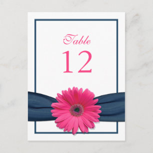 Pink Gerbera Daisy Navy Ribbon Table Number Card