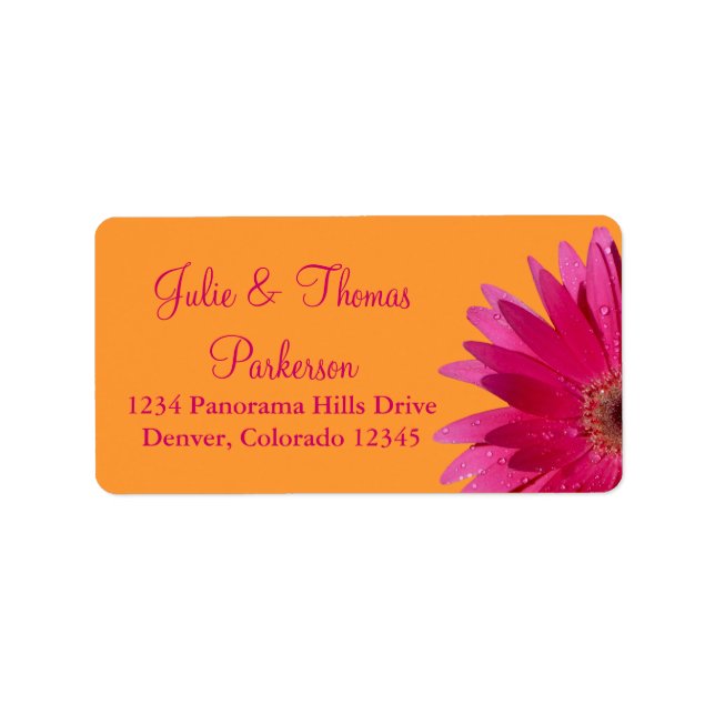 Pink Gerbera Daisy Orange Wedding Address Labels (Front)