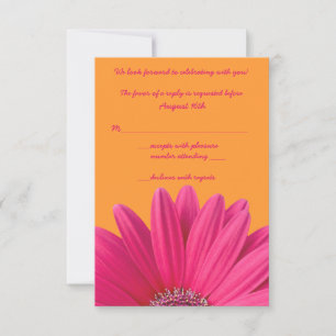 Pink Gerbera Daisy Orange Wedding RSVP Card