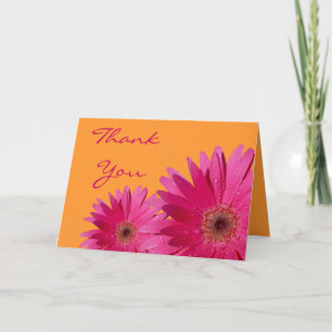 Pink Gerbera Daisy Orange Wedding Thank You Card
