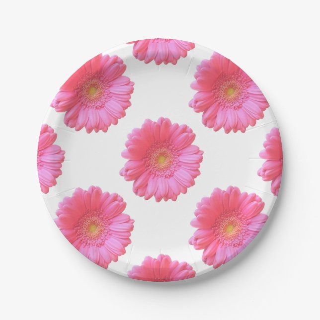 Pink gerbera daisy paper plate (Front)
