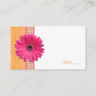 Pink Gerbera Daisy Plaid Ribbon Wedding Place Card