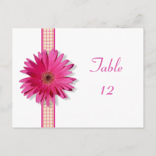 Pink Gerbera Daisy Plaid Table Number Card