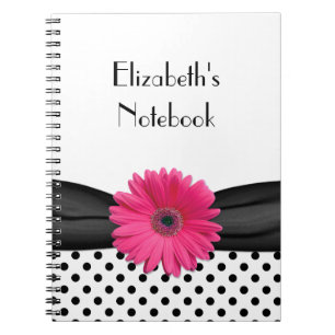 Pink Gerbera Daisy Polka Dot Personalised Notebook