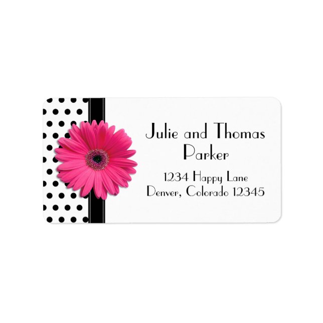 Pink Gerbera Daisy Polka Dot Wedding Address Label (Front)