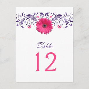 Pink Gerbera Daisy Purple Floral Table Number Card
