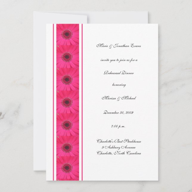 Pink Gerbera Daisy Rehearsal Dinner Invitation (Front)
