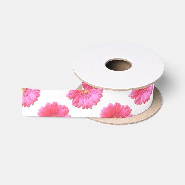Pink gerbera daisy satin ribbon (Spool)