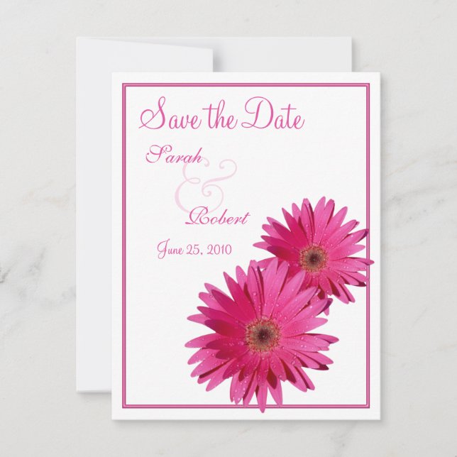 Pink Gerbera Daisy Save the Date Card (Front)