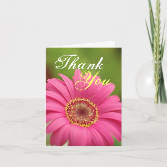 Pink Gerbera Daisy Thank You note Card (Front)