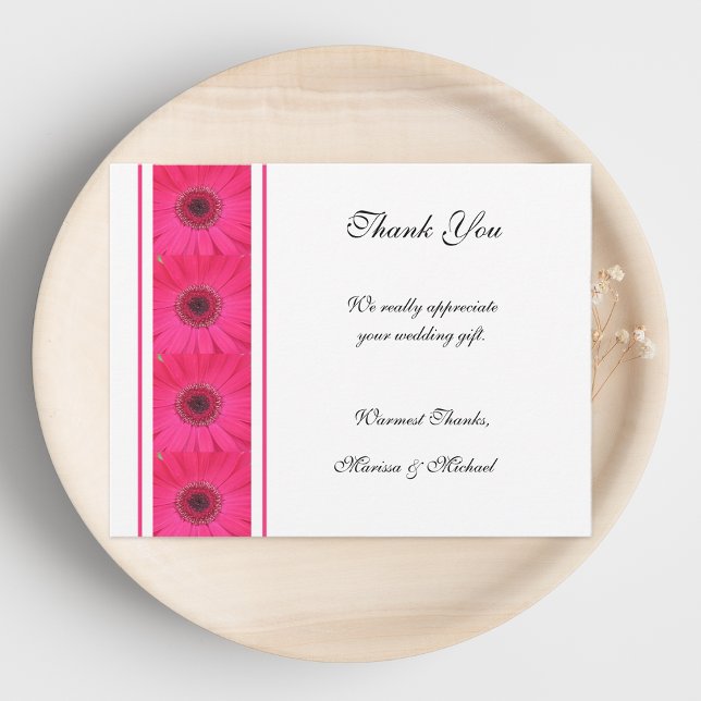 Pink Gerbera Daisy Thank You Wedding Card (Creator Uploaded)