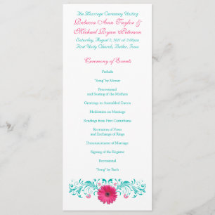 Pink Gerbera Daisy Turquoise Wedding Program Programme