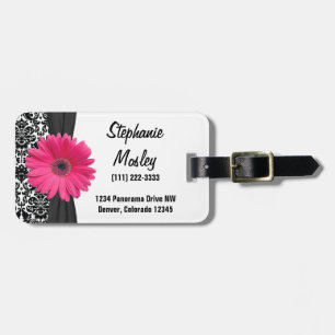 Pink Gerbera Daisy Vintage Damask Floral Luggage Tag