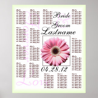 Pink Gerbera Daisy Wedding Guest Seating Chart
