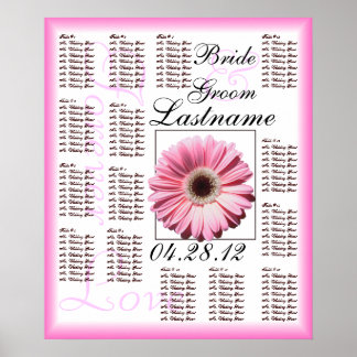Pink Gerbera Daisy Wedding Guest Seating Chart