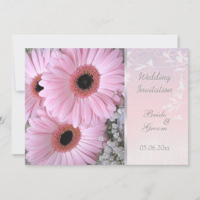 Pink Gerbera daisy Wedding Invitation (Front)
