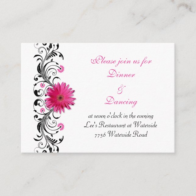 Pink Gerbera Daisy Wedding Reception Card (Front)