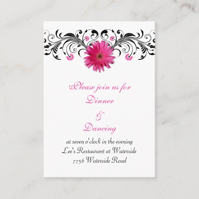 Pink Gerbera Daisy Wedding Reception Card (Front)