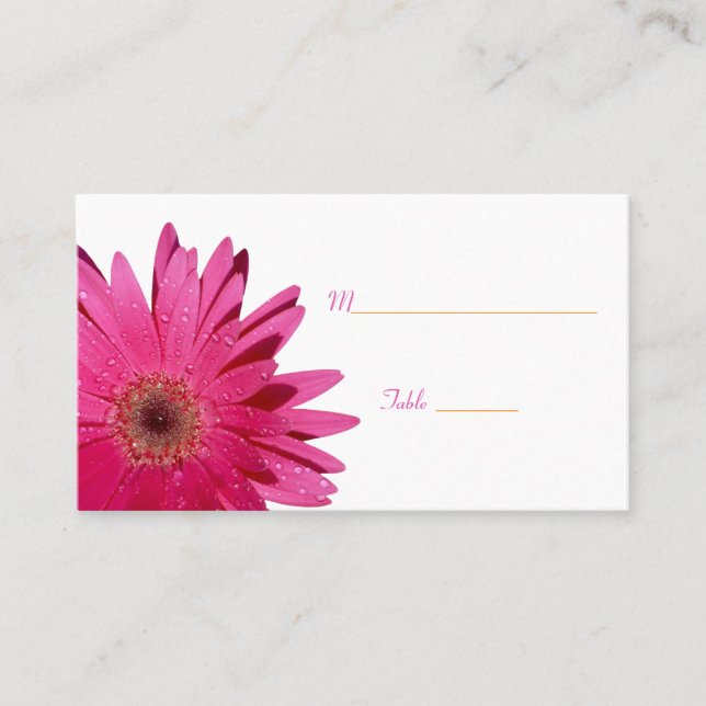 Pink Gerbera Daisy White Place Card (Front)