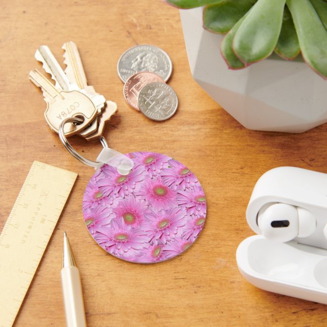 Pink Gerbera Flower Clusters,  Key Ring (Desk)