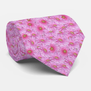 Pink Gerbera Flowers In Tight Clusters, Neck Tie