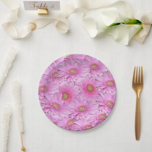Pink Gerbera Flowers, Paper Plates