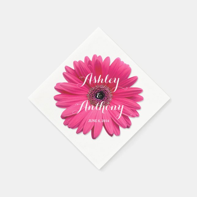 Pink Gerbera Gerber Daisy Personalised Wedding Napkin (Corner)