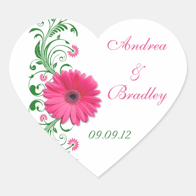 Pink Gerbera Green Floral Wedding Envelope Seal (Front)
