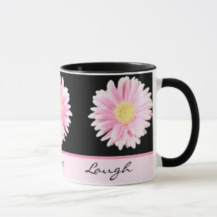 Pink Gerbera on Black Live, Love, Laugh Mug