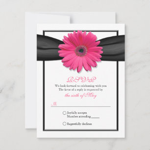 Pink Gerbera with Black Ribbon Response Card