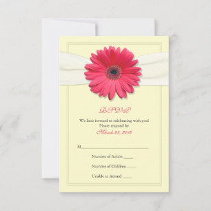Pink Gerbera with Ivory Ribbon Reply Card