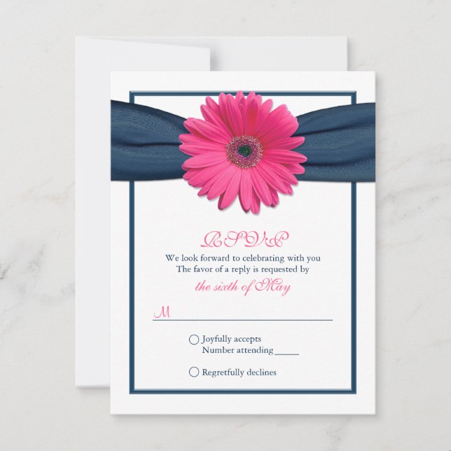 Pink Gerbera with Navy Ribbon Response Card (Front)