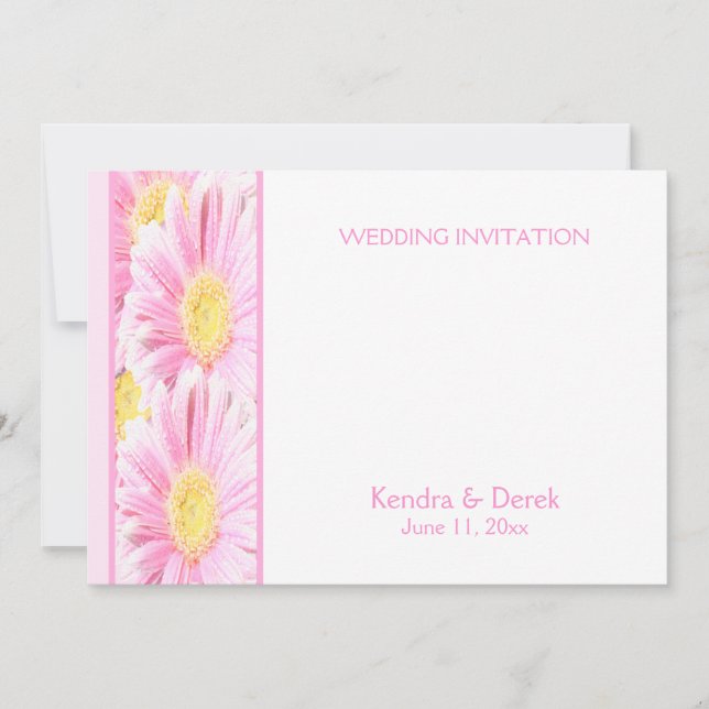 Pink Gerberas on White Wedding Invitation (5x7) (Front)