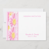 Pink Gerberas on White Wedding Invitation (5x7)