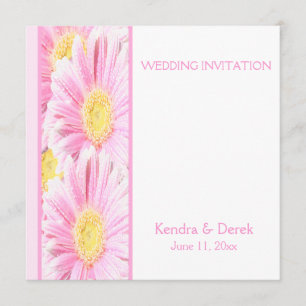 Pink Gerberas on White Wedding Invitation (Square)