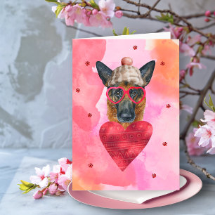 Pink German Shepherd Valentine's Day Gift Dog Card