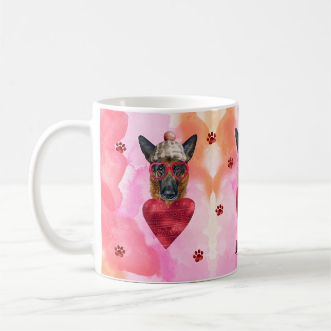 Pink German Shepherd Valentine's Day Gift Dog Coffee Mug (Left)