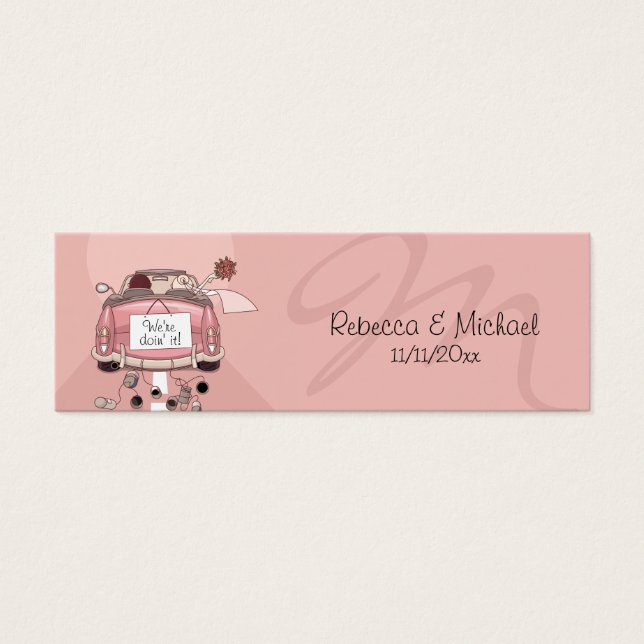 Pink Getaway Car Wedding Favour Tags (Front)