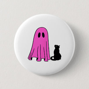 Pink Ghost And Black Cat Halloween Fall Season 6 Cm Round Badge