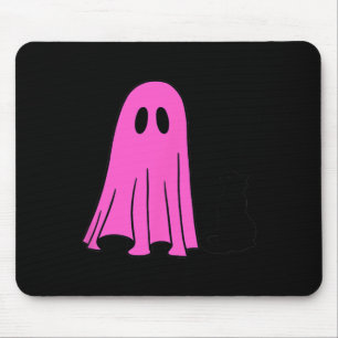Pink Ghost and Black Cat Halloween Fall Season Mouse Pad