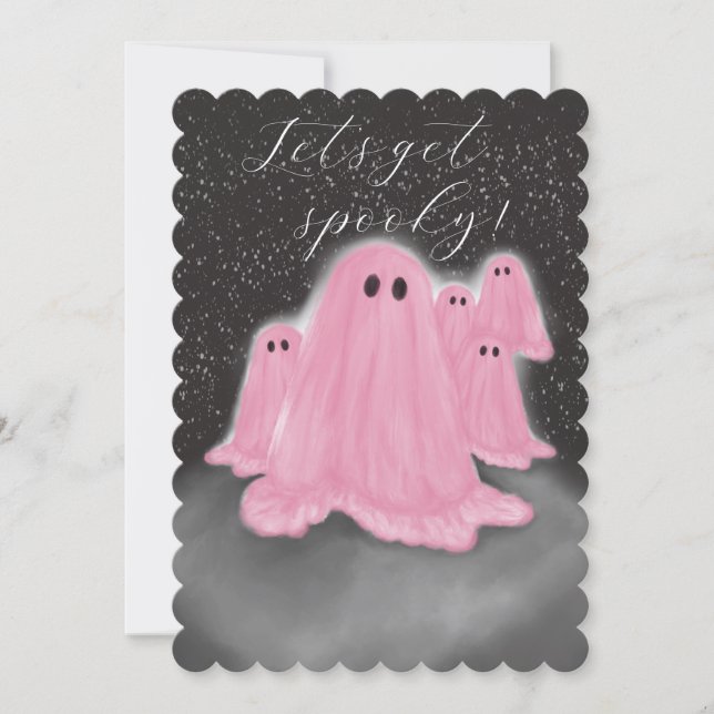 Pink Ghost At Night Halloween Party Invitation (Front)