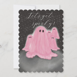 Pink Ghost At Night Halloween Party Invitation