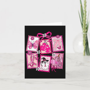 Pink Ghost Coquette Bow Halloween Breast Cancer Aw Card
