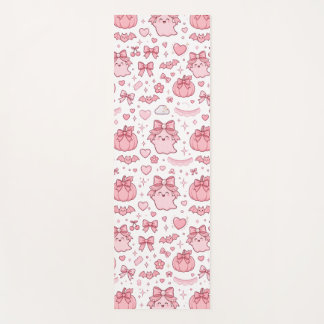Pink Ghost Coquette Bow Yoga Mat Halloween Cute