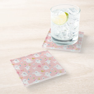 Pink Ghost Fun Halloween Decor Glass Coaster
