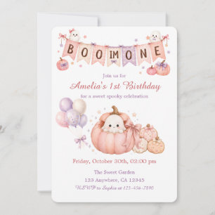 Pink Ghost Girl 1st Birthday Invitation Boo Im One